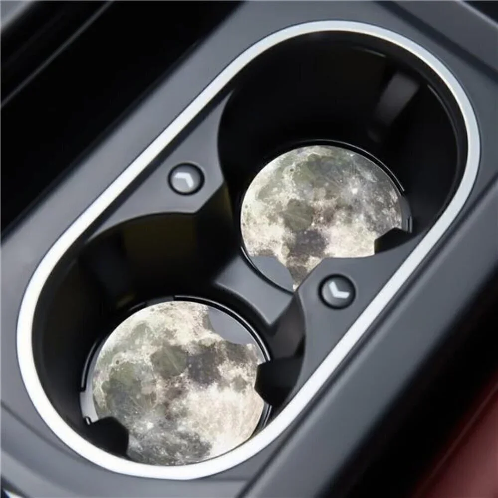 Moon Car Cup Coasters Space Image 2-Pack Cup Holder Anti Slip Rubber Vehicle